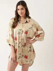 Ms.Lingies Ms Lingies Women Peach-Coloured Floral Printed Shirt Style Nightdress