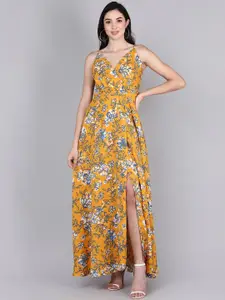 AHIKA Mustard Yellow & Blue Floral Maxi Dress