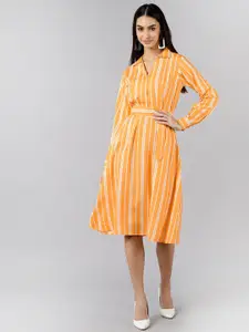 AHIKA Yellow Striped Crepe Shirt Dress