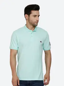 PEPLOS Men Sea Green Polo Collar T-shirt