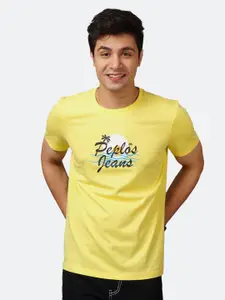 PEPLOS Men Yellow Typography Printed T-shirt