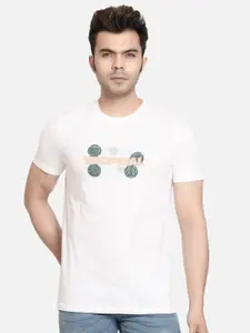 PEPLOS Men White Printed Cotton T-shirt