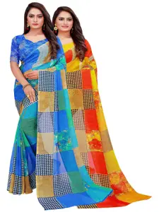 SAADHVI Pack of 2 Yellow & Red Pure Georgette Sarees
