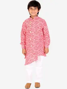 Pro-Ethic STYLE DEVELOPER Boys Red Floral Printed Pure Cotton Kurta with Pyjamas
