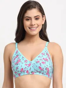 Friskers Turquoise Blue &Pink Floral Non-Padded Cut & Sew Double Layered Bra OD-313-20-30