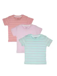 My Milestones Girls Pink & Turquoise Blue 3 Striped T-shirt