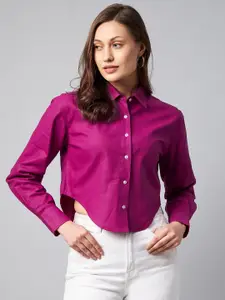 Orchid Hues Women Purple Regular Fit Solid Cotton Casual Shirt