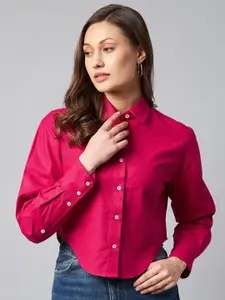 Orchid Hues Women Pink Solid Cotton Casual Shirt