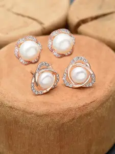 Zaveri Pearls Set of 2 Rose-Gold Plated Contemporary Studs