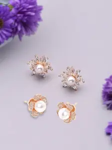Zaveri Pearls Set of 2 Rose Gold-Toned Contemporary Studs Earrings