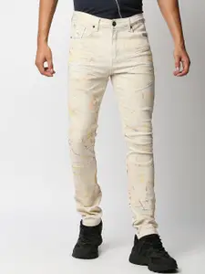 WAIMEA Men Off White Skinny Fit Mildly Distressed Stretchable Jeans