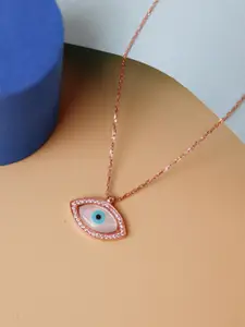 CURIO COTTAGE Rose Gold-Plated & White Silver Evil Eye Necklace