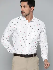 DENNISON Men White Conversational Printed Smart Slim Fit Formal Shirt