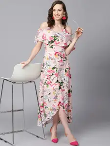 SASSAFRAS Pink Floral Printed Layered High-Low Maxi Dress
