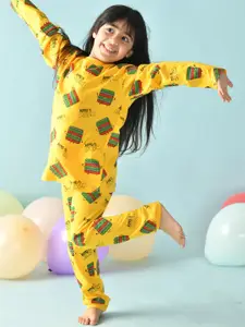 Anthrilo Girls Yellow & Red Printed Cotton Night suit