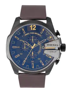 DIESEL Men Navy Blue Dial & Brown Leather Straps Analogue Watch DZ4401
