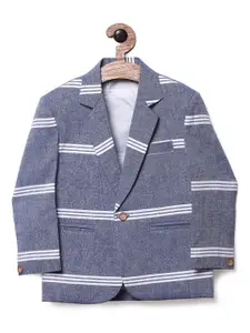 RIKIDOOS Boys Blue & White Striped  Comfort Fit Single-Breasted  Blazer