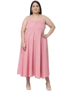 Flambeur Women Plus Size Pink Crepe Midi Dress