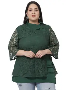 Flambeur Plus Size Women Green Layered Net Top