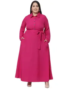 Flambeur Women Plus Size Pink Crepe Shirt Maxi Dress
