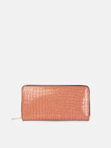 Bagsy Malone Women Peach-Coloured Textured PU Zip Around Wallet