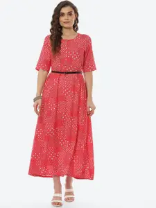 Rangriti Women Red Floral Printed A-Line Maxi Dress