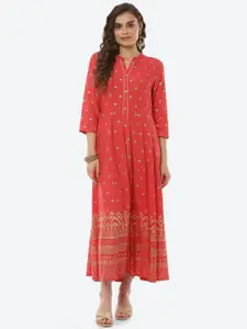 Rangriti Coral Ethnic Motifs Embroidered Ethnic A-Line Maxi Dress
