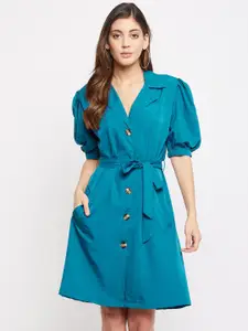 Color Cocktail Women Blue Crepe Shirt Dress