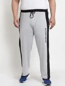 plusS Men Grey Solid Cotton Straight-Fit Track Pants