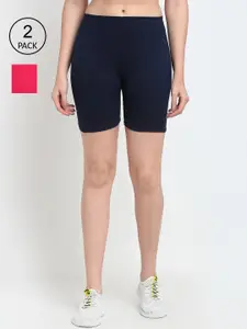 Jinfo Women Pink & Navy Blue Pack of 2 Cycling Sports Shorts