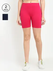 Jinfo Women Pink & Navy Blue Pack Of 2 Cycling Sports Shorts