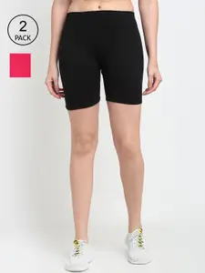 Jinfo Women Black & Pink Pack Of 2 Cycling Sports Shorts