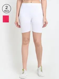 Jinfo Women White & Pink Pack Of 2 Cycling Sports Shorts