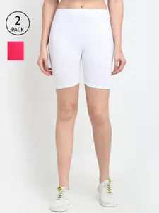 Jinfo Women White & Pink Pack Of 2 Cycling Sports Shorts