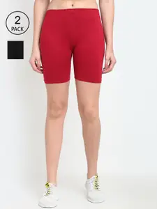 Jinfo Women Black & Maroon Pack Of 2 Cycling Sports Shorts