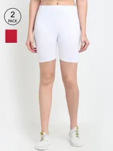 Jinfo Women White & Maroon Pack of 2 Cycling Sports Shorts