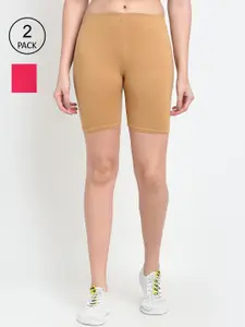 Jinfo Women Pink & Beige Pack Of 2 Cycling Sports Shorts