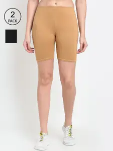 Jinfo Women Black & Beige Pack of 2 Cycling Sports Shorts