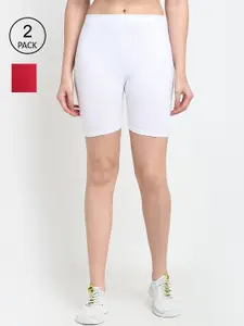 Jinfo Women White & Maroon Pack of 2 Cycling Sports Shorts