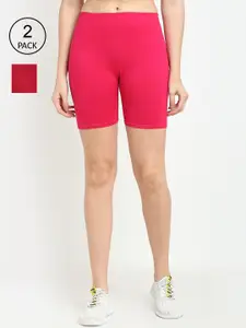 Jinfo Women Pink & Maroon Pack of 2 Cycling Sports Shorts