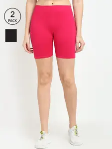 Jinfo Women Black & Pink Pack of 2 Cycling Sports Shorts
