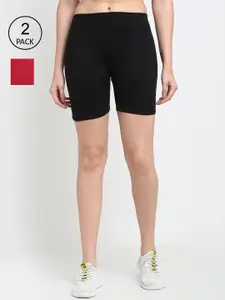 Jinfo Women Black & Maroon Pack of 2 Cycling Sports Shorts