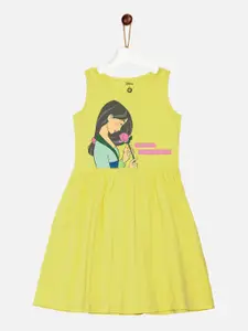 YK Disney Girls Yellow Disney Princess Mulan cotton Fit- flare Sleeveless Jersey Dress