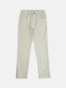 Pantaloons Junior Boys Off White Mid-Rise Tapered Fit Jeans