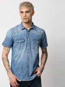 Pepe Jeans Men Blue Faded Cotton Denim Casual Shirt