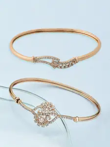 Zaveri Pearls Women Brass Set of  2 Cubic Zirconia Rose Gold-Plated Kada Bracelet