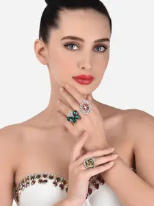 Zaveri Pearls SOHI Set Of 3 Rose Gold-Plated & White Austrian Diamonds Adjustable Finger Rings
