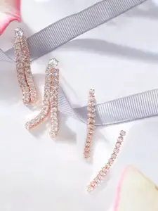 Zaveri Pearls Rose Gold Contemporary Set of 2 Drop Earrings