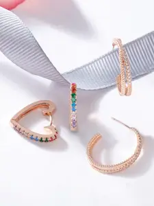 Zaveri Pearls Set Of 2 Rose Gold Plated Heart Shaped Hoop Earrings