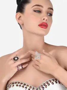 Zaveri Pearls Set Of 3 Rose Gold-Plated Stone Studded Finger Rings